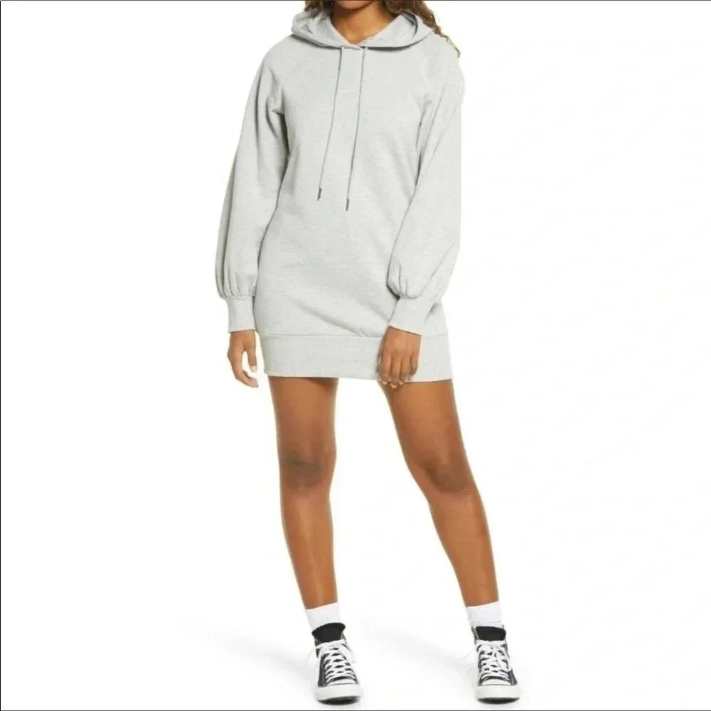 BP Nordstrom Long Sleeve Hoodie Dress Sweatshirt Hooded Gray Shirt v6x